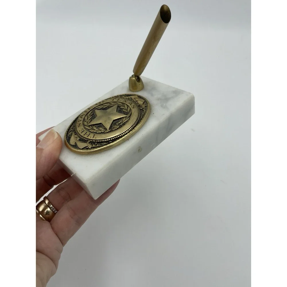 The State of Texas Seal Brass & Marble Pen Holder 2.5